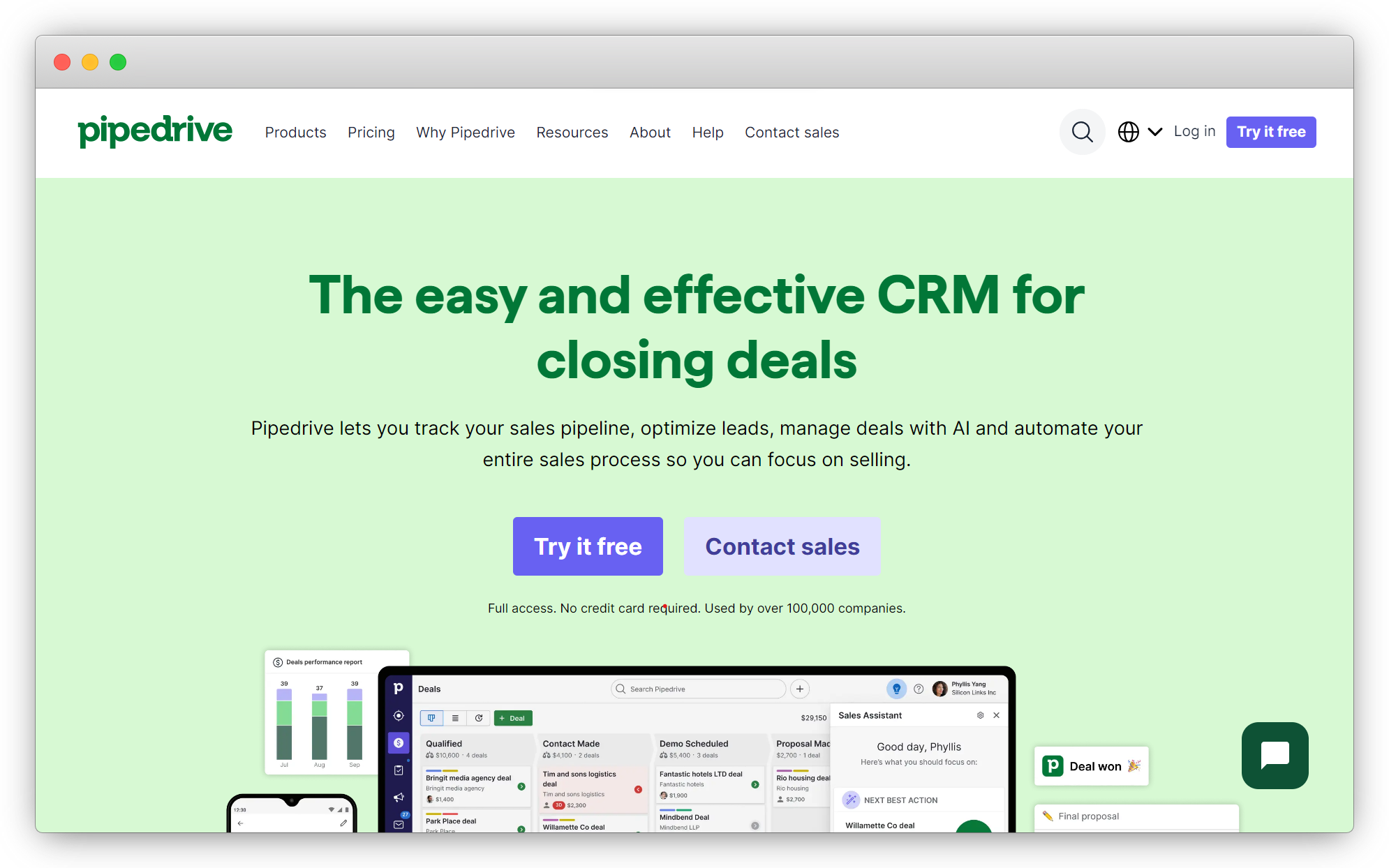 An image showing Pipedrive website, an intuitive CRM for streamlined sales and growth