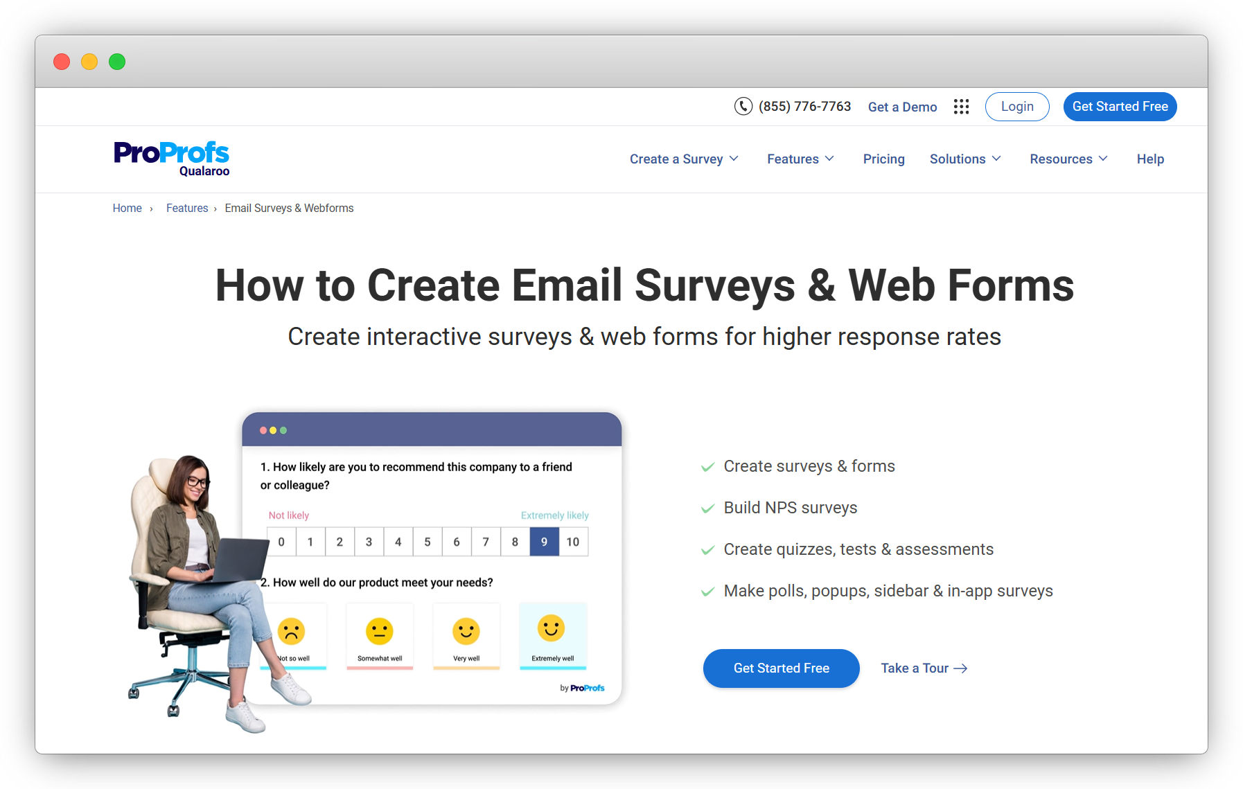 An image showing tenth email survey tool, Qualaroo (ProProfs) that lets you collect data by creating multilingual surveys, embed surveys into email, offerring data security and gathering accurate data