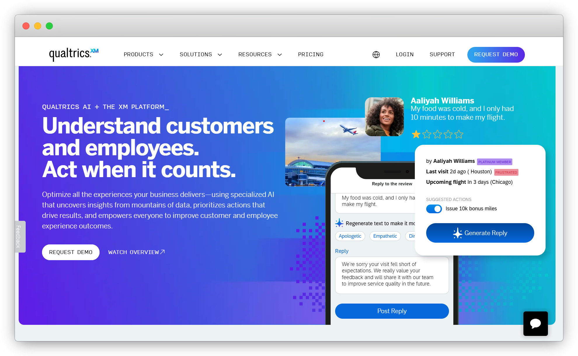 An image of Qualtrics, the second email survey tool on our list, which excels in customer experience management, offers custom surveys with multiple choice questions, and is also effective in measuring Net Promoter Score.