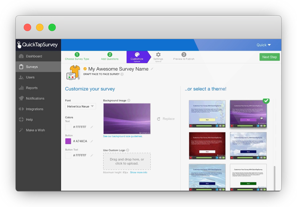 An image showing the fourth Survey Builder tool, QuickTapSurvey