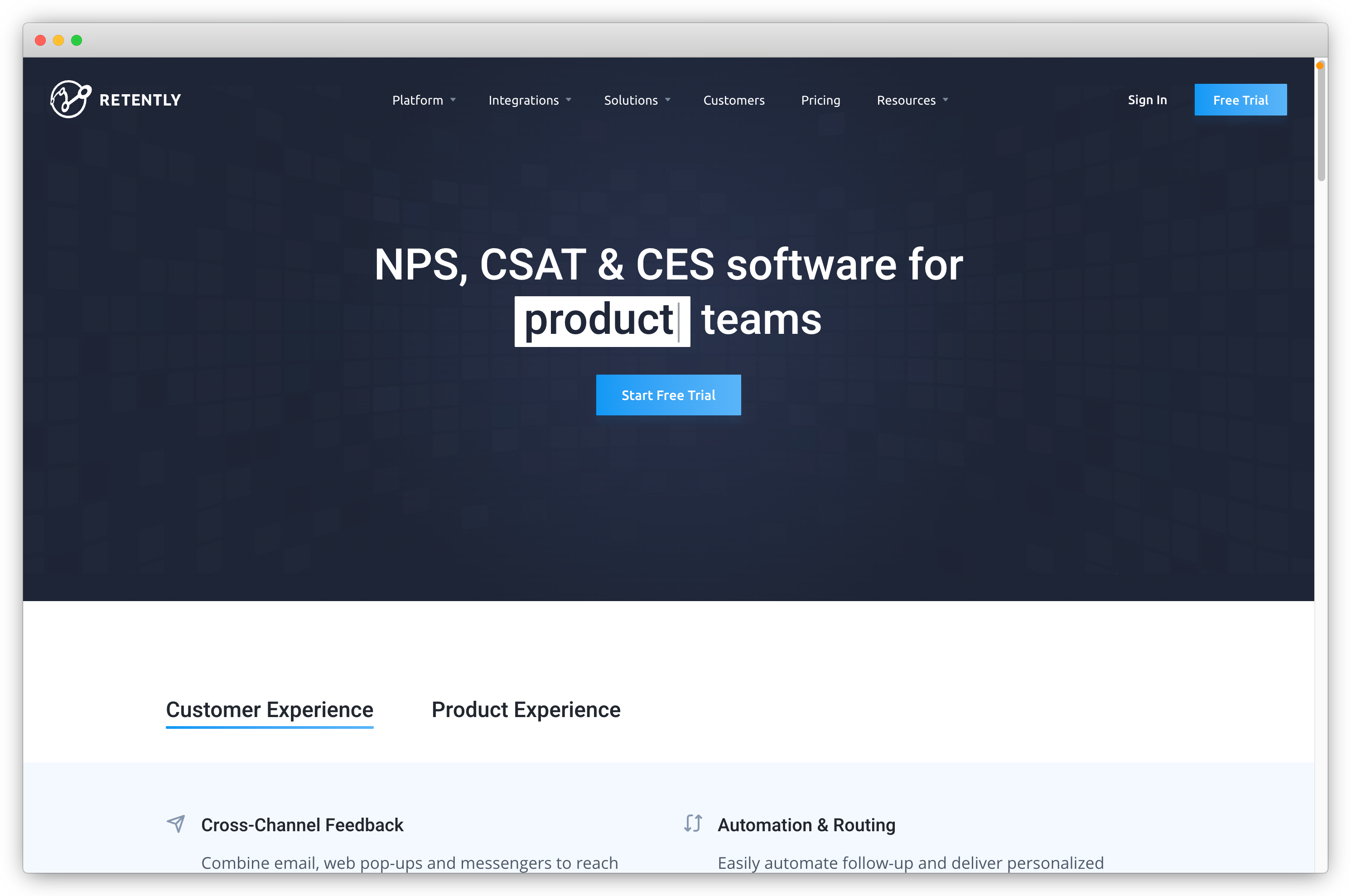 An image showing the website of the twenty-seventh NPS tool, Retently