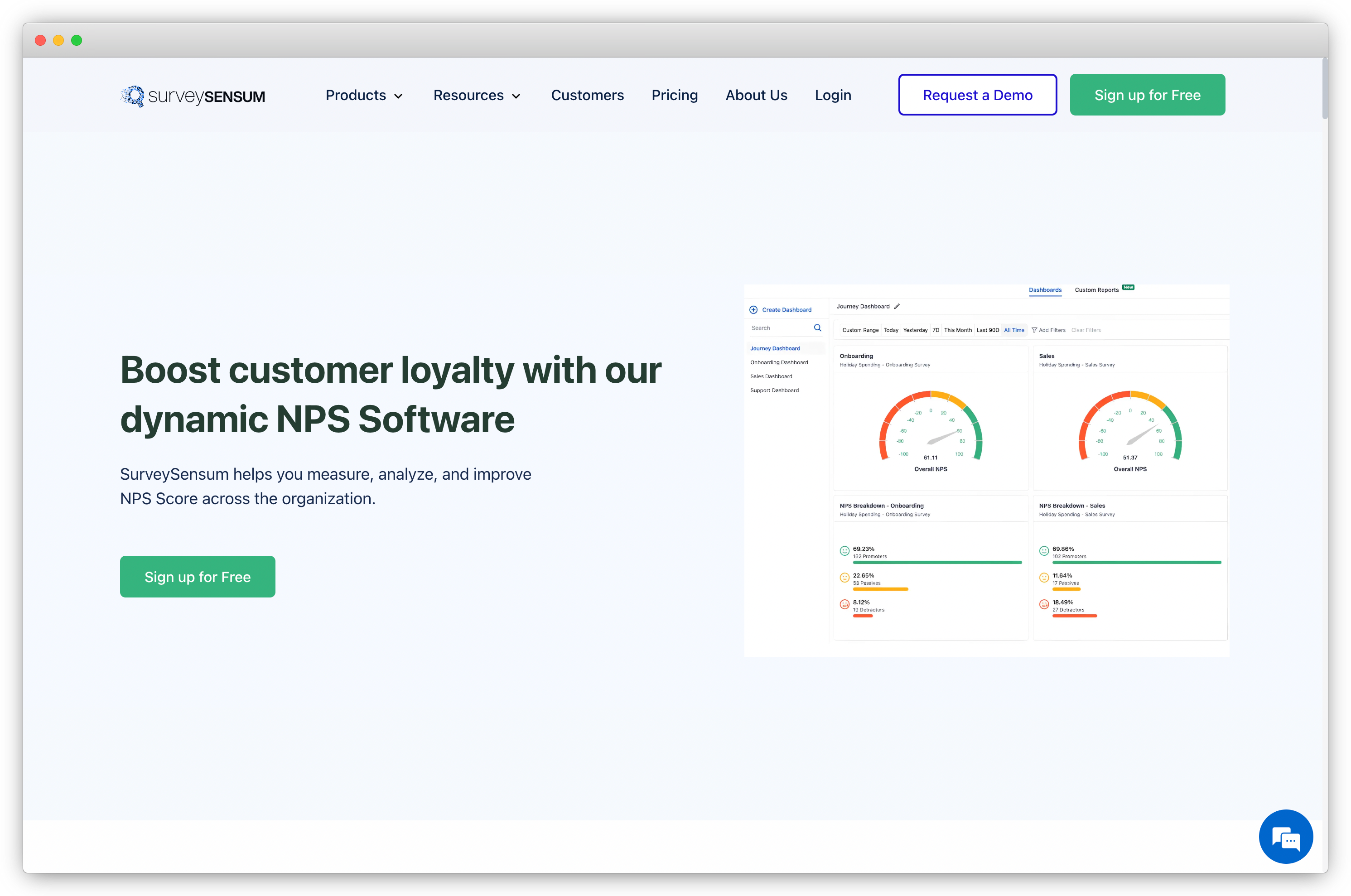 An image showing the eighteenth Net Promoter Score software tool, SurveySensum