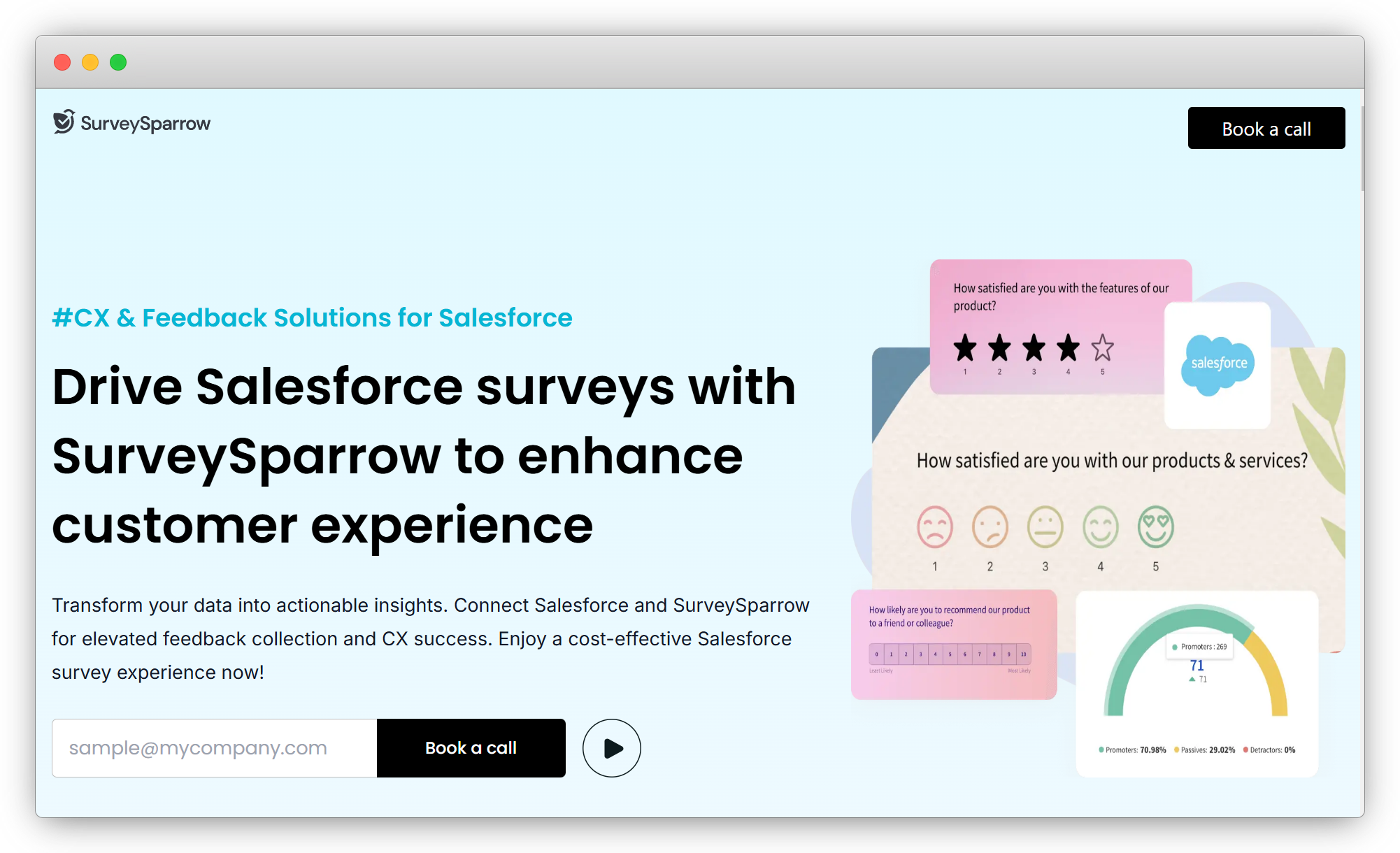 An image showing the eighth Salesforce tool, SurveySparrow to create surveys leading to make data-driven decisions