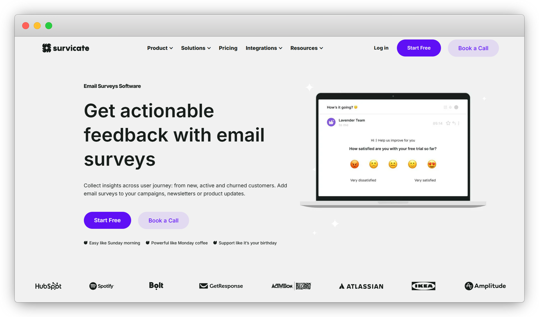 An image showing our seventh email survey tools, Survicate to collect survey responses by creating unlimited surveys and conduct market research effortlessly