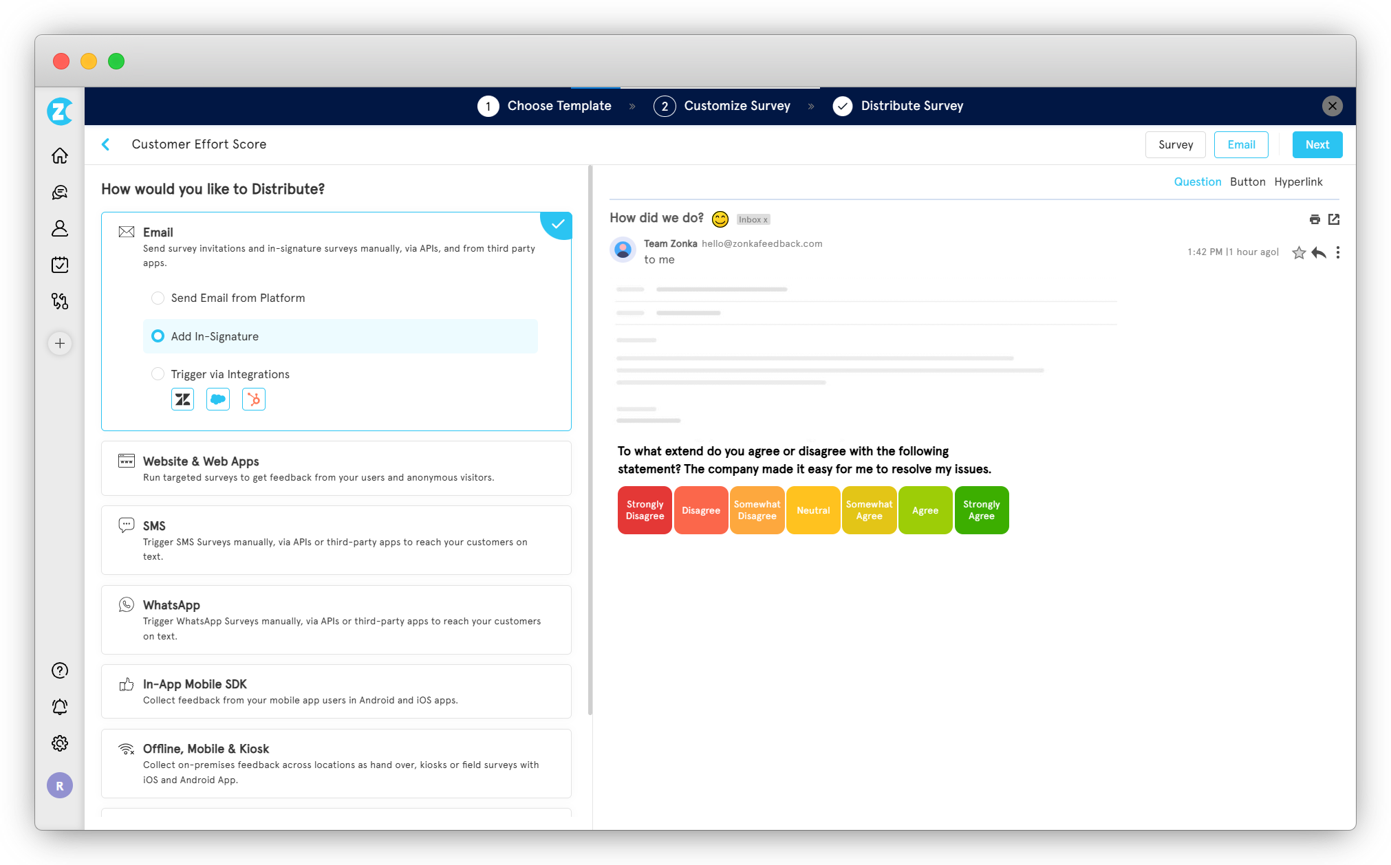 CES Survey (customer Effort Score) in Zendesk Email