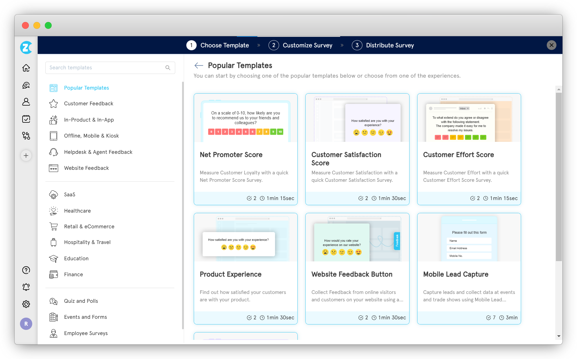 Choose survey template