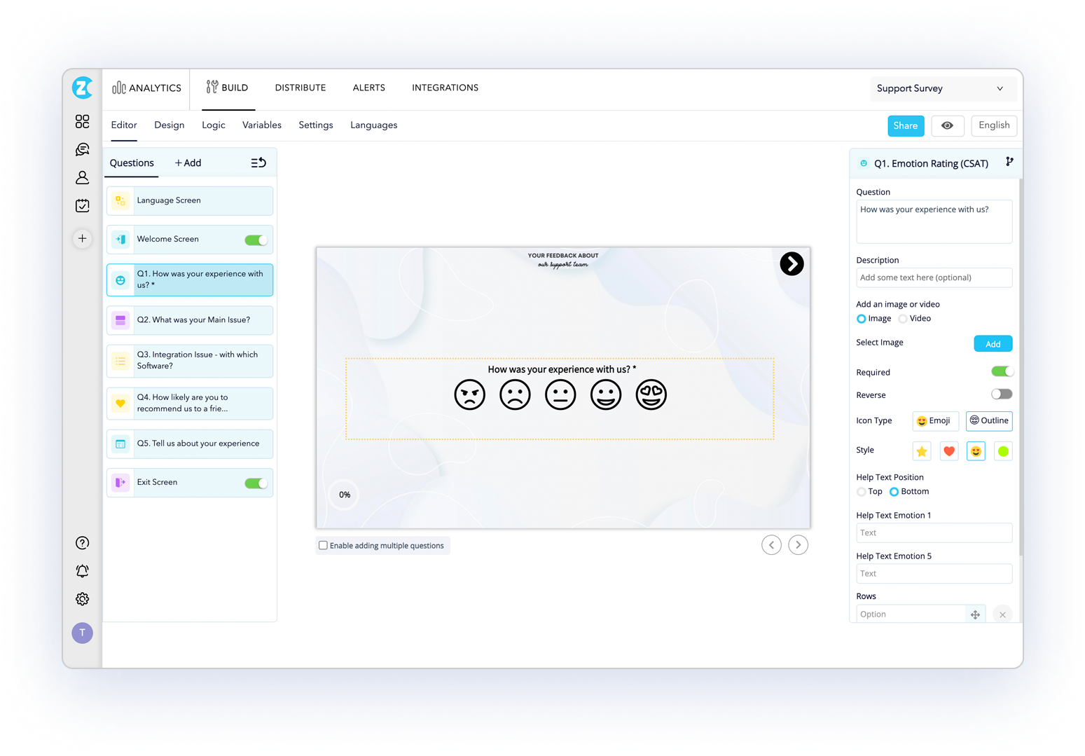 An image showing a survey creation on a user feedback tool, Zonka Feedback to effortlessly gathering customer feedback and measure customer satisfaction